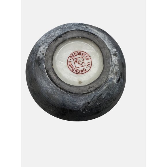 Vintage Porcelain Bowl Encased In Pewter With Floral Design ACF Hong Kong 4" - Picture 2 of 5